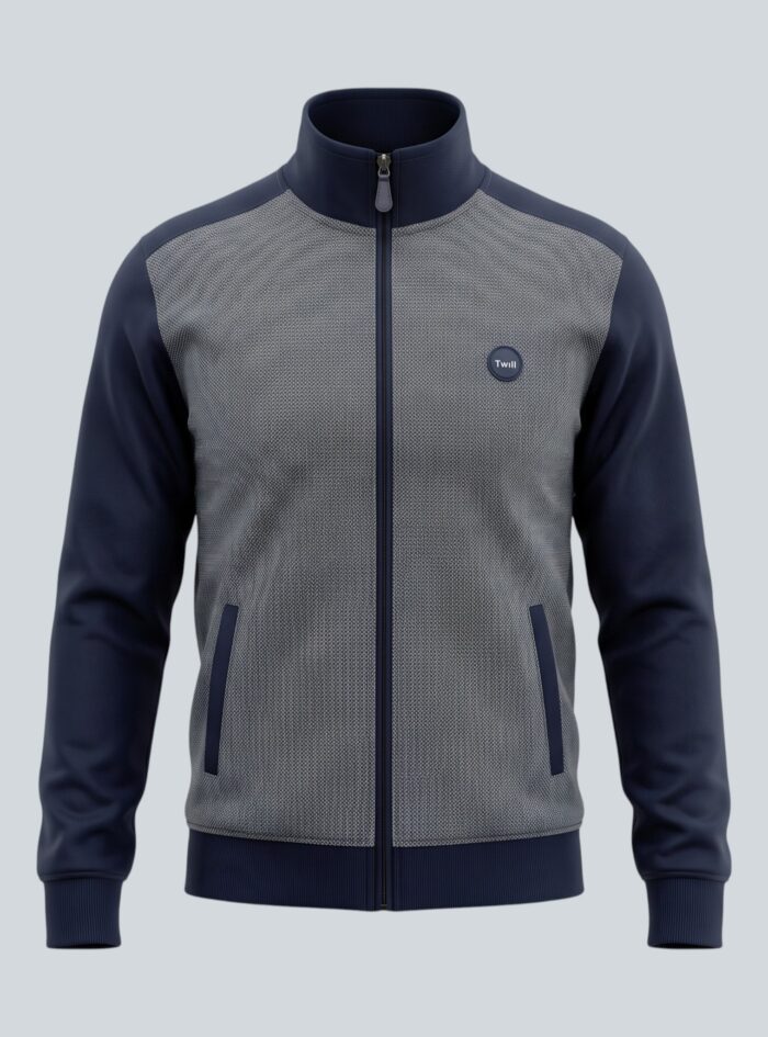 Zip-Up Sweatshirt — Blue / Brown, Jacquard