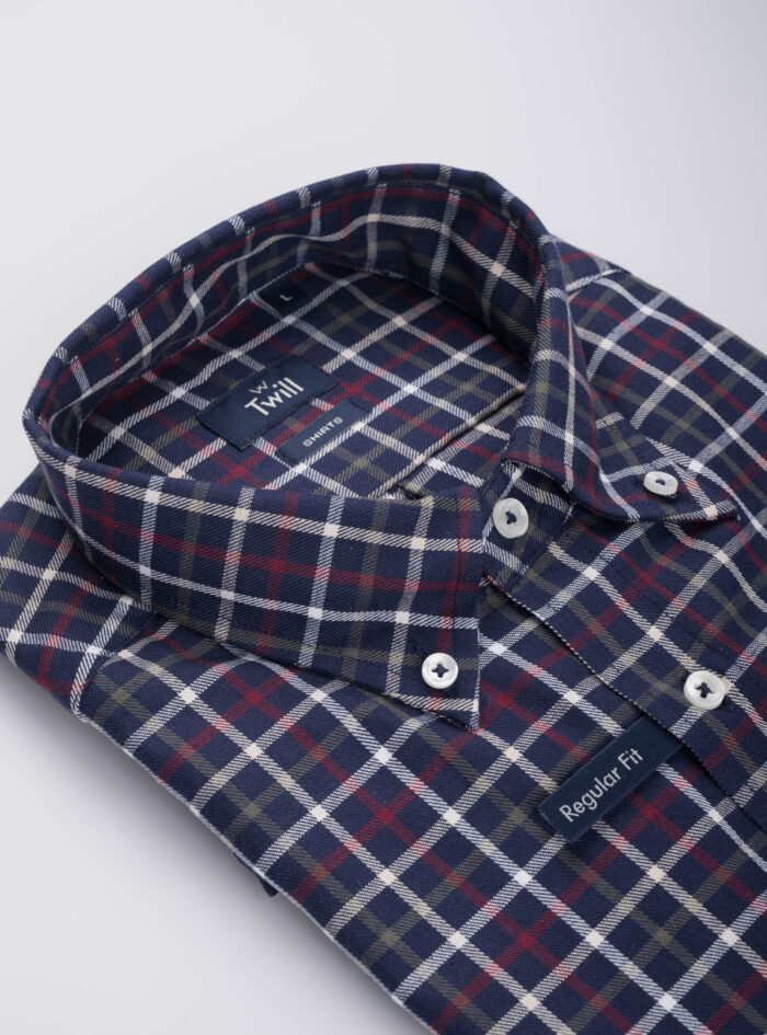 Button Down Long-Sleeve Casual Shirt — Beige Check