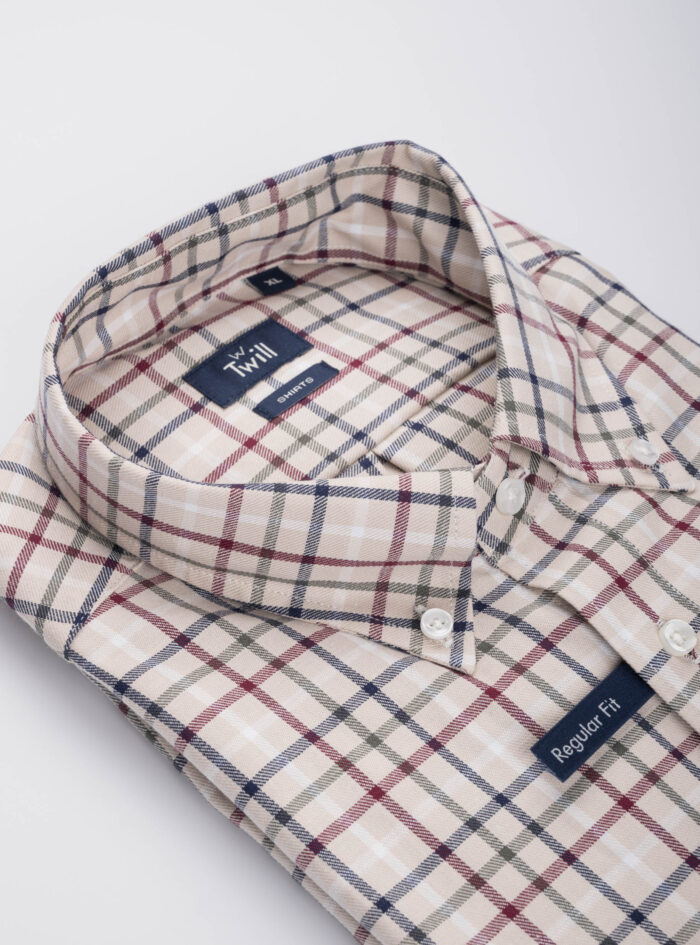 Button Down Long-Sleeve Casual Shirt — Checked — F340BA20