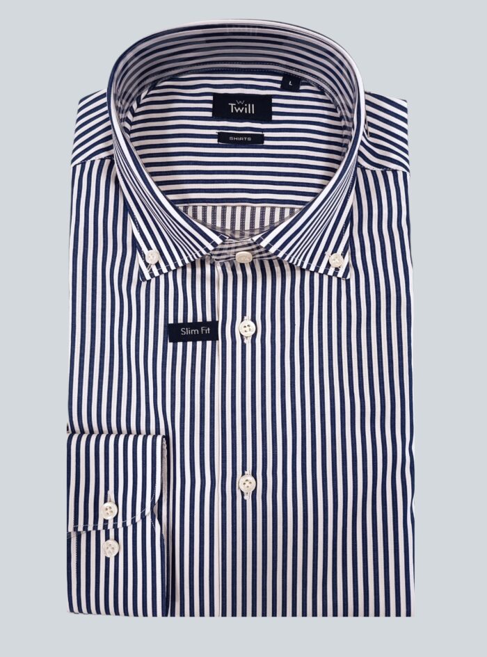 Nicola Long-Sleeve Casual Shirt — Blue Patterned, Striped